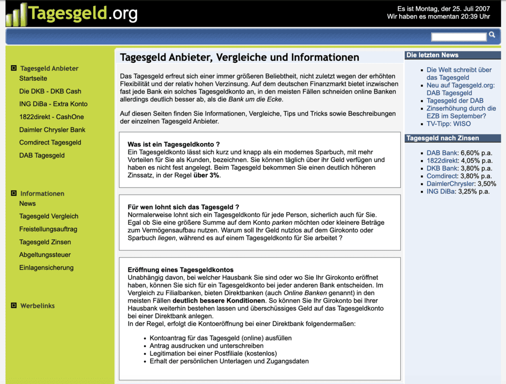 Tagesgeld.org im Juli 2007